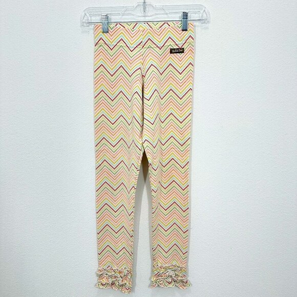 Matilda Jane Girls Leggings Chevron Rainbow Print Ruffle Botton Girls Size 12 - Picture 1 of 7